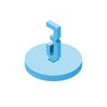 Isometric blue three icon on disk, 3d character