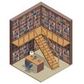 Isometric Bookshelves in the Library. Books in public library. Learning and education concept.