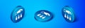 Isometric Boss with employee icon isolated on blue background. Blue circle button. Vector