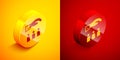 Isometric Boss with employee icon isolated on orange and red background. Circle button. Vector