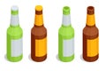 Isometric Bottle of beer with drops. Glass of beer and Bottle of beer isolated. Alcoholic drink. rewing, Craft beer