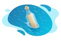 Isometric bottle with a message in water.