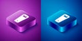 Isometric Bottle opener icon isolated on blue and purple background. Square button. Vector