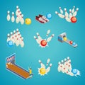 Isometric Bowling Game Elements Collection