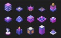 Isometric box. 3d technology cube in digital perspective. Abstract geometry shapes. Futuristic database. Computer