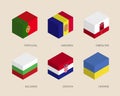 Isometric boxes with flags of European countries