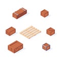 Isometric boxes pallet packages parcel mail goods and containers for delivery transportation vector illustration