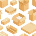 Isometric boxes pattern. Seamless print of abstract cardboard packaging containers, warehouse delivery cargo concept Royalty Free Stock Photo