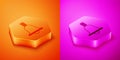 Isometric Boxing bell icon isolated on orange and pink background. Hexagon button. Vector