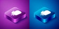Isometric Boxing glove icon isolated on blue and purple background. Square button. Vector Illustration