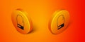 Isometric Boxing glove icon isolated on orange background. Orange circle button. Vector