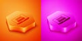 Isometric Boxing ring show at laptop icon isolated on orange and pink background. Hexagon button. Vector