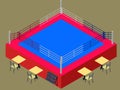 Isometric boxing ring, with tables for judges