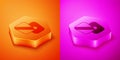 Isometric Boxing training paws icon isolated on orange and pink background. Hexagon button. Vector