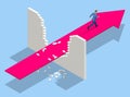 Isometric Breaking the Wall. An alternative Solution to the Problem. Businessman Solved Problem, New Solution, Success Royalty Free Stock Photo