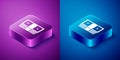 Isometric Bribe money cash icon isolated on blue and purple background. Money banknotes stacks. Bill currency. Square