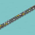 Isometric bridge road. High traffic. Long elevated highway. Bridge over the river. Vector illustration