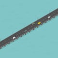 Isometric bridge road. Low traffic. Long elevated highway. Bridge over the river. Vector illustration