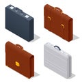Isometric briefcase icons set on white background. Diplomat, for office, for laptop. Royalty Free Stock Photo