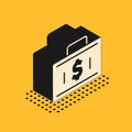 Isometric Briefcase and money icon isolated on yellow background. Business case sign. Business portfolio. Financial