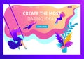 Isometric Bright concept site for create and implement the most daring ideas in drawing. Website Template Landing page