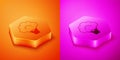 Isometric Broccoli icon isolated on orange and pink background. Hexagon button. Vector