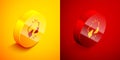 Isometric Broken or cracked lock icon isolated on orange and red background. Unlock sign. Circle button. Vector Royalty Free Stock Photo