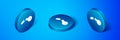 Isometric Broken key icon isolated on blue background. Blue circle button. Vector Illustration Royalty Free Stock Photo