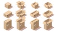 Isometric cardboard delivery package boxes