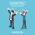 Isometric bsiness People breaking metal chain to freedom