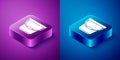 Isometric Bucket icon isolated on blue and purple background. Square button. Vector Illustration.