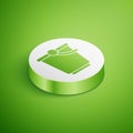 Isometric Bucket icon isolated on green background. White circle button. Vector