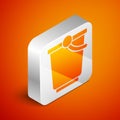 Isometric Bucket icon isolated on orange background. Silver square button. Vector