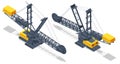 Isometric Bucket-wheel excavator. BWE, continuous digging machine in large-scale open-pit mining operations, removing