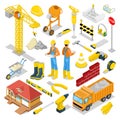 Isometric Builder with Construction Instruments and Crane Royalty Free Stock Photo