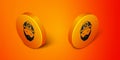 Isometric Builder icon isolated on orange background. Construction worker. Orange circle button. Vector