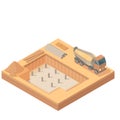 isometric building excavation for construction site with concrete mixer