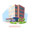 Isometric building of hospital with ambulance