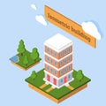 3d isometric icon or infographic element representing low poly town apartment building. Royalty Free Stock Photo