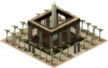 Isometric buildings of ancient Egypt, temple with obelisk. 3D rendering