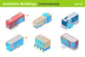 Isometric Buildings Commercial flat vector collection