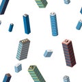 Isometric buildings seamless pattern