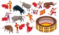 Isometric Bullfight Icon Set