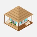 Isometric bungalow with sun loungers