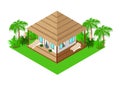 Isometric bungalow with sun loungers in a tropical forest