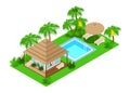 Isometric bungalow with a terrace and swimming pool