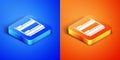 Isometric Bunk bed icon isolated on blue and orange background. Square button. Vector Royalty Free Stock Photo