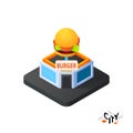 Isometric burger cafe icon, building city infographic element, vector illustration Royalty Free Stock Photo