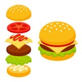 Cartoon isometric burger icon