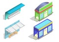 Isometric bus stop icon set Royalty Free Stock Photo